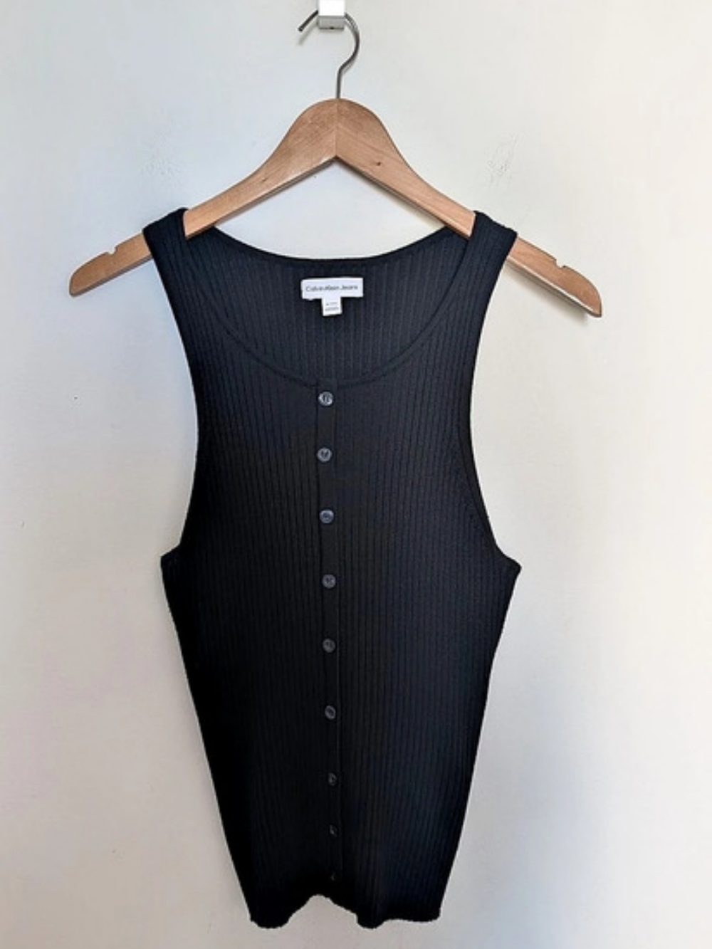 Calvin Klein Ribbed Button-Front Tank in Black Size XL